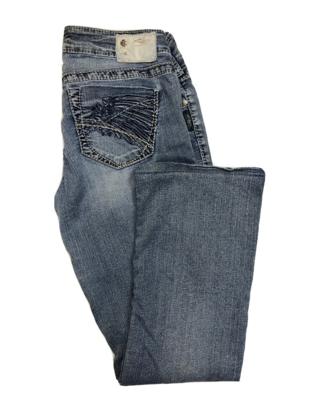 Silver Bootcut Aiko Women's 29x31 Blue Denim Jeans Embroidered